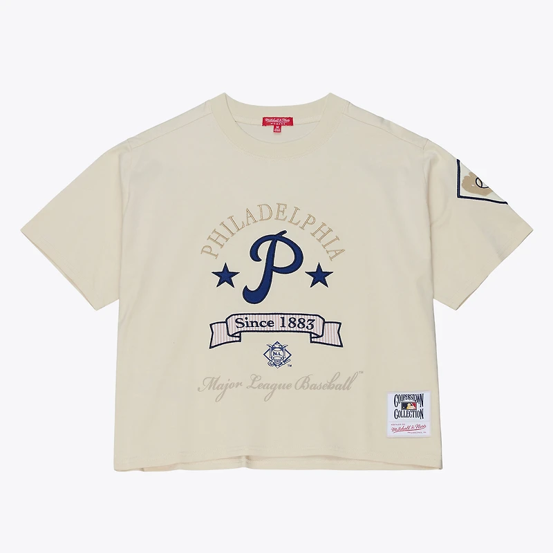 T-shirt court Mitchell & Ness crème Philadelphia Phillies Cooperstown Yacht Rock pour femme