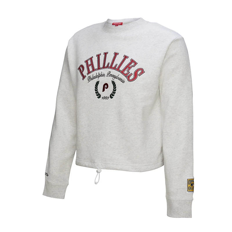 Sweat-shirt court à capuche Mitchell & Ness gris chiné pour femme