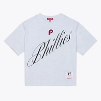 Women's Mitchell & Ness  Heather Gray Philadelphia Phillies Script Cropped Boxy T-Shirt