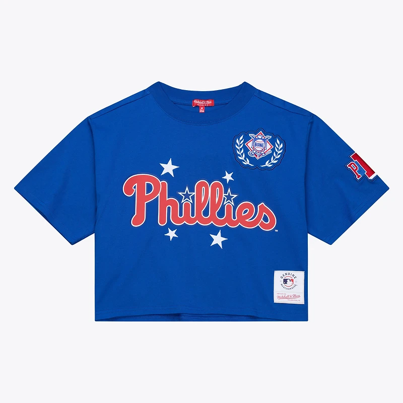 T-shirt court et carré Mitchell & Ness Royal Philadelphia Phillies pour femme