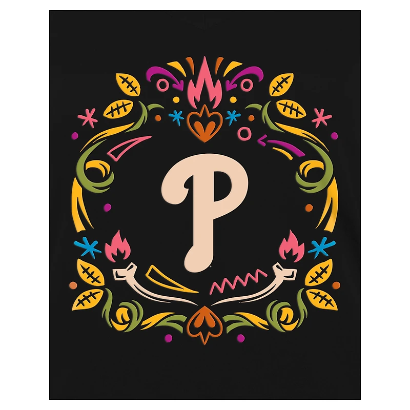 Women's New Era Black Philadelphia Phillies Día de los Muertos V-Neck T-Shirt