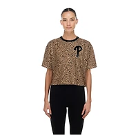 T-shirt court New Era marron Philadelphia Phillies à imprimé léopard pour femme