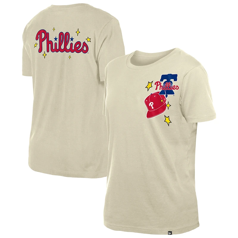 Women's New Era Cream Philadelphia Phillies Stars & Cap T-Shirt