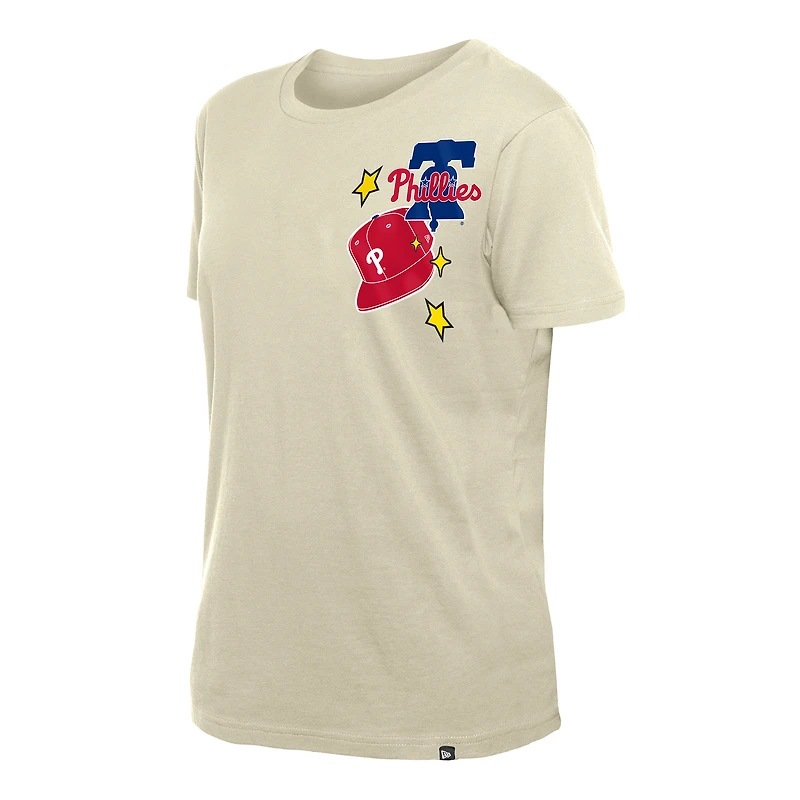 T-shirt New Era crème pour femme avec étoiles et casquette des Philadelphia Phillies