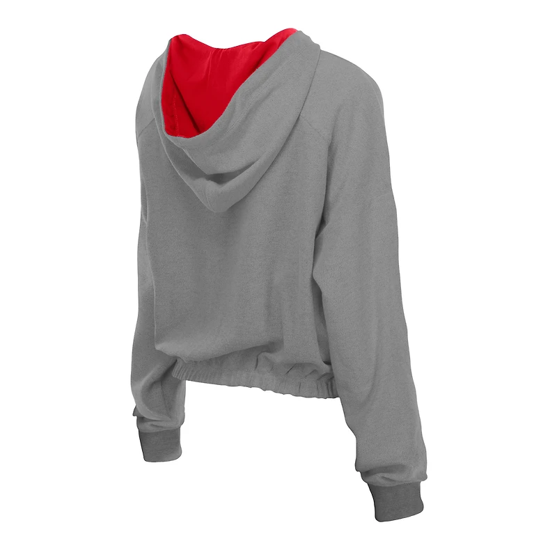 Women's New Era  Heather Gray Philadelphia Phillies Reversed Out French Terry Quarter-Zip Banded Crop Hoodie