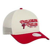 Casquette trucker ajustable New Era pour femme, beige clair/rouge, Philadelphia Phillies Retro 9FORTY M-Crown A-Frame