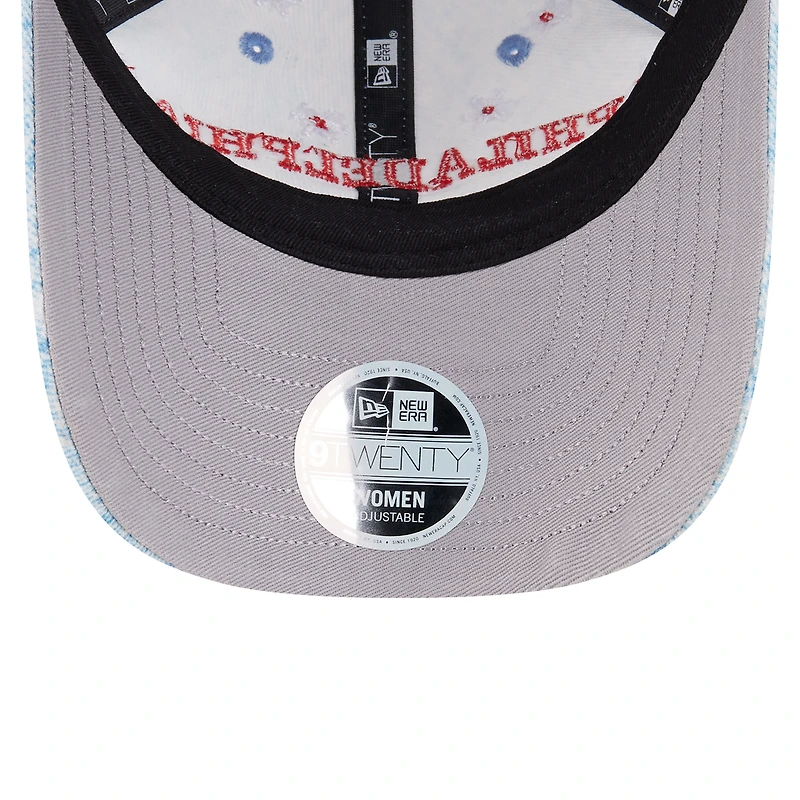 Casquette ajustable New Era 9TWENTY bleu clair pour femme, motif marguerites des Phillies de Philadelphie
