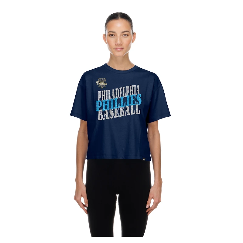 Women's New Era  Navy Philadelphia Phillies City Connect Glitter Gel Cropped T-Shirt