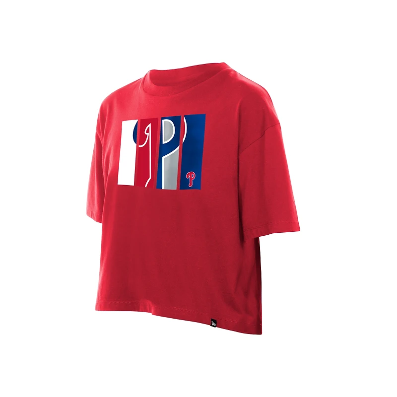 T-shirt New Era rouge pour femme avec logo en aluminium des Philadelphia Phillies