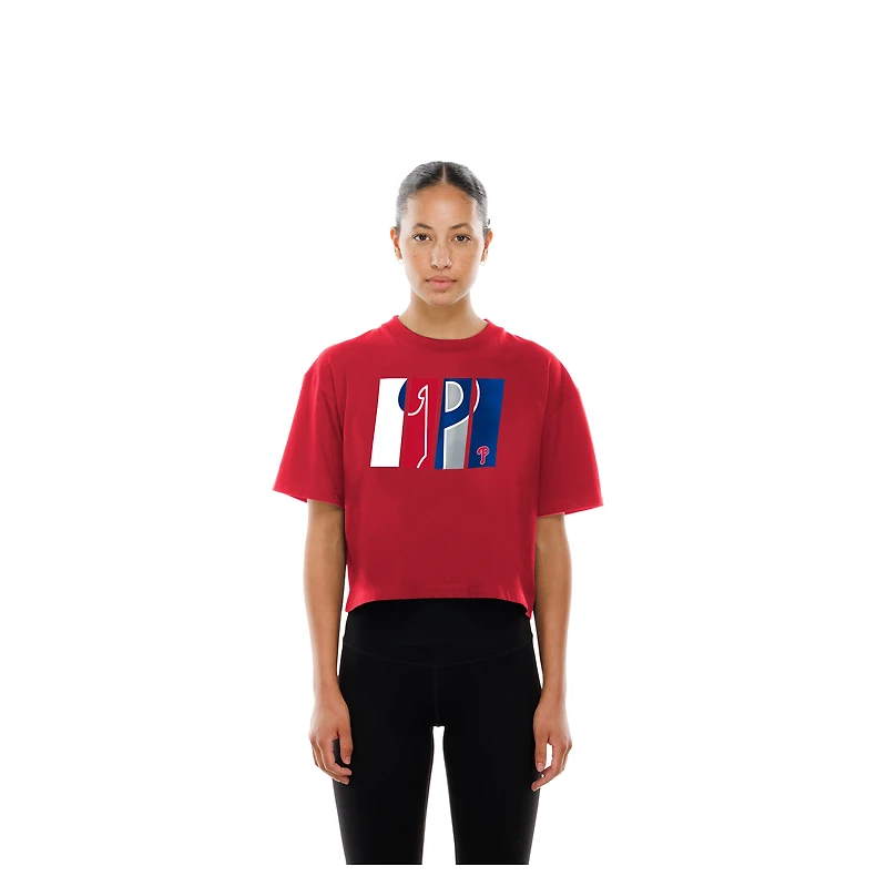 T-shirt New Era rouge pour femme avec logo en aluminium des Philadelphia Phillies