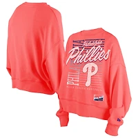 Women's New Era Red Philadelphia Phillies Boxy Mineral Wash Dolmen Sleeve Cropped Sweatshirt
