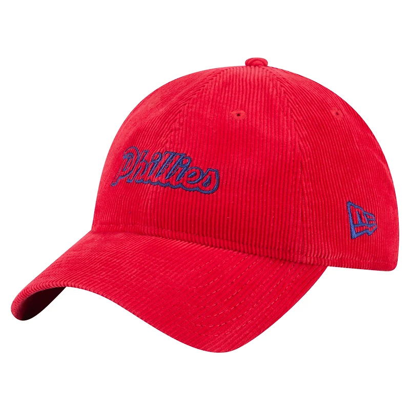 Casquette ajustable en velours côtelé 9TWENTY rouge des Philadelphia Phillies de New Era pour femme