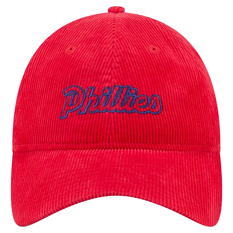 Casquette ajustable en velours côtelé 9TWENTY rouge des Philadelphia Phillies de New Era pour femme