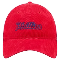 Casquette ajustable en velours côtelé 9TWENTY rouge des Philadelphia Phillies de New Era pour femme