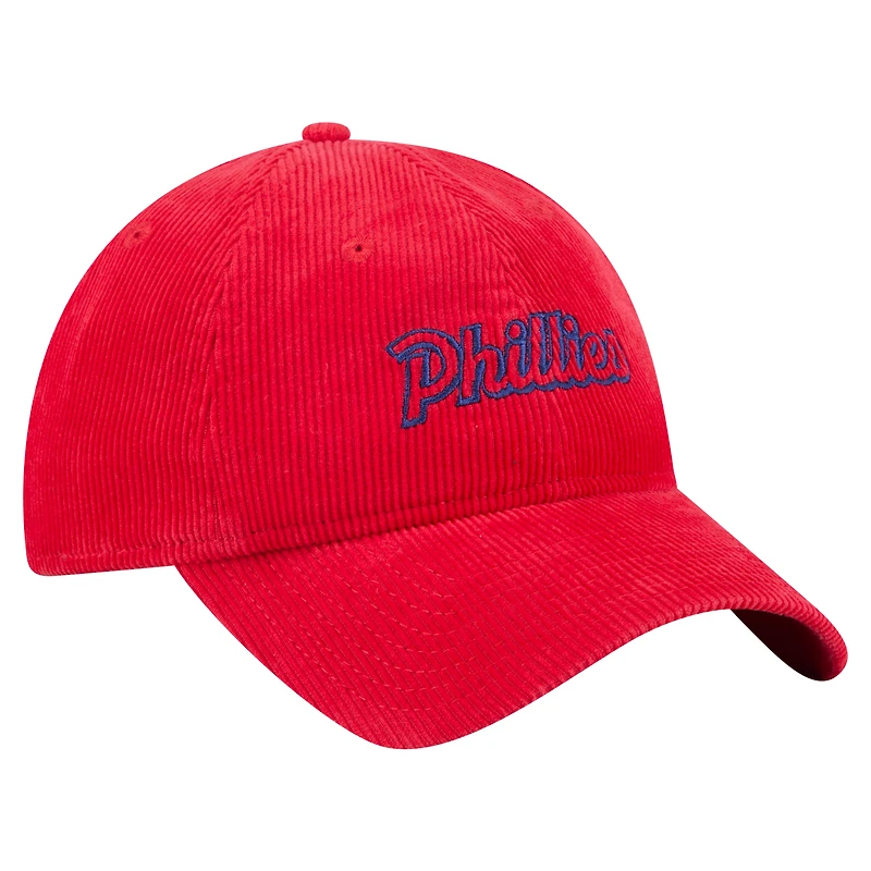 Casquette ajustable en velours côtelé 9TWENTY rouge des Philadelphia Phillies de New Era pour femme