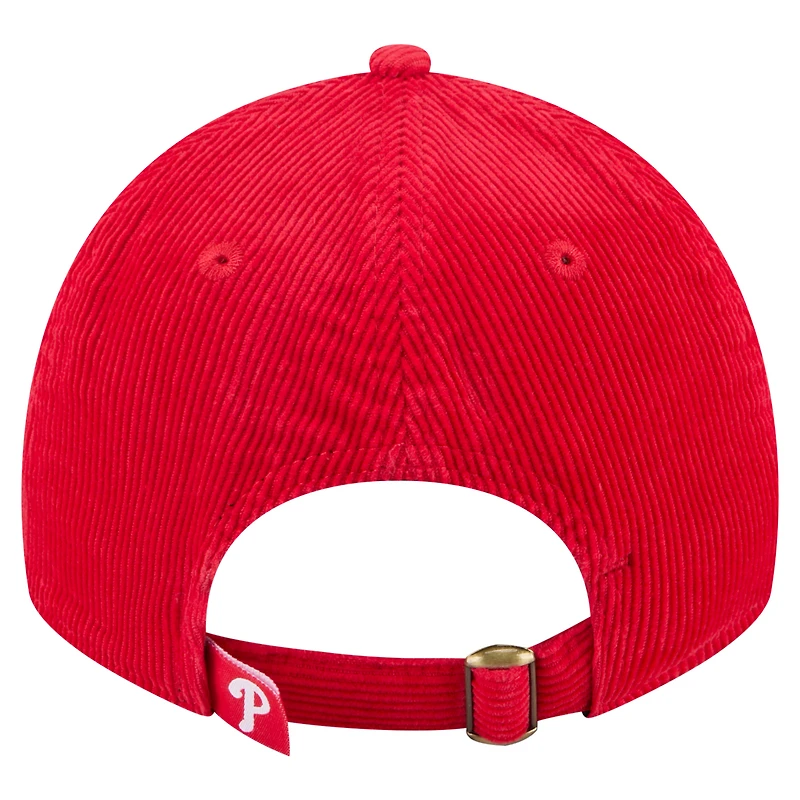 Casquette ajustable en velours côtelé 9TWENTY rouge des Philadelphia Phillies de New Era pour femme