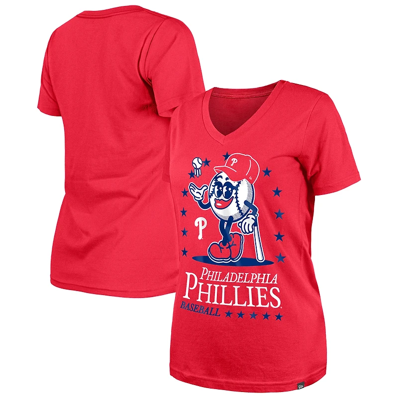 T-shirt col V Little Miss 2 rouge New Era pour femme des Philadelphia Phillies