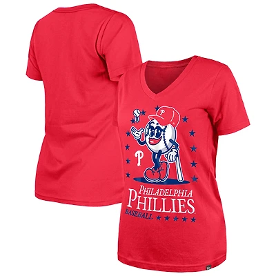 T-shirt col V Little Miss 2 rouge New Era pour femme des Philadelphia Phillies
