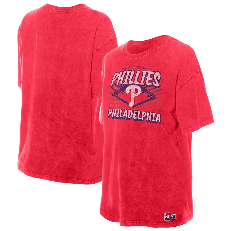 T-shirt oversize délavé minéral rouge des Philadelphia Phillies pour femme de New Era