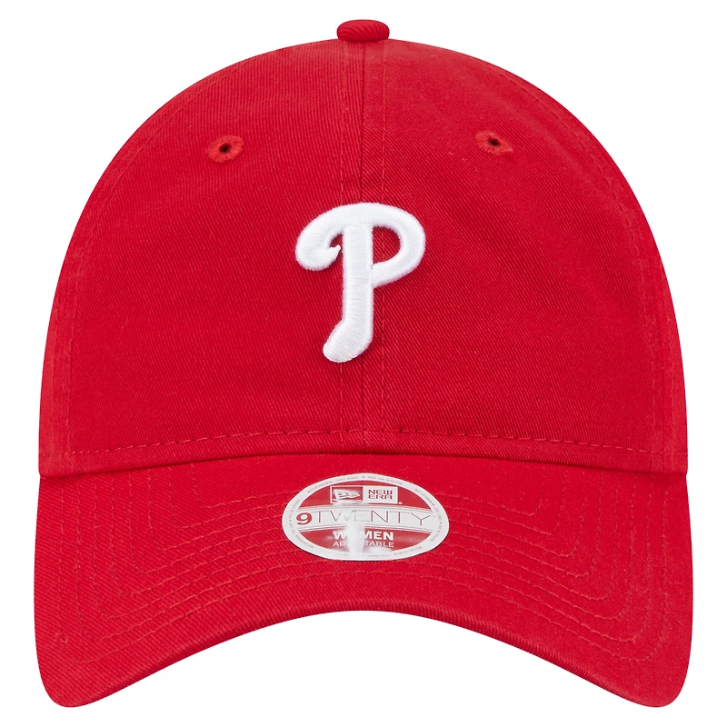 Casquette ajustable New Era 9TWENTY rouge pour femme avec ornement des Phillies de Philadelphie