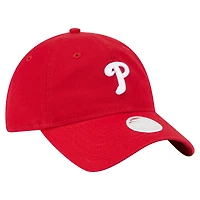 Casquette ajustable New Era 9TWENTY rouge pour femme avec ornement des Phillies de Philadelphie