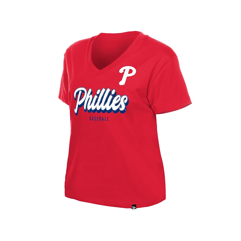 T-shirt à col en V rouge New Era Philadelphia Phillies pour femmes