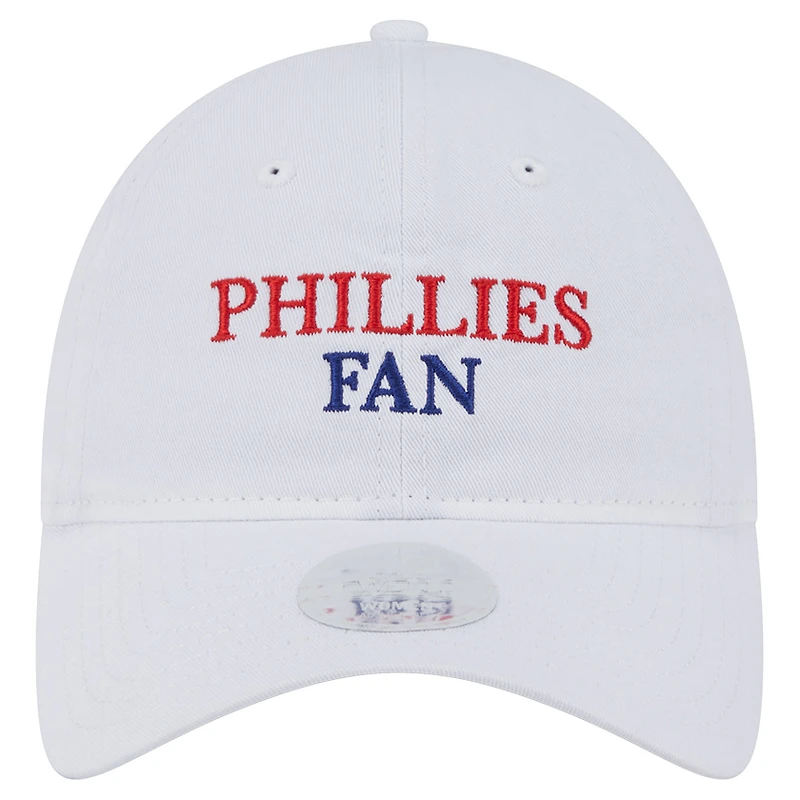 Casquette ajustable New Era blanche pour femme, fan de l'équipe des Phillies de Philadelphie, modèle 9TWENTY