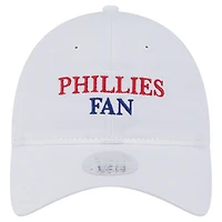 Casquette ajustable New Era blanche pour femme, fan de l'équipe des Phillies de Philadelphie, modèle 9TWENTY