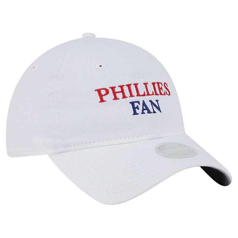 Casquette ajustable New Era blanche pour femme, fan de l'équipe des Phillies de Philadelphie, modèle 9TWENTY
