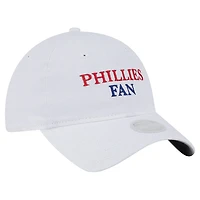 Casquette ajustable New Era blanche pour femme, fan de l'équipe des Phillies de Philadelphie, modèle 9TWENTY