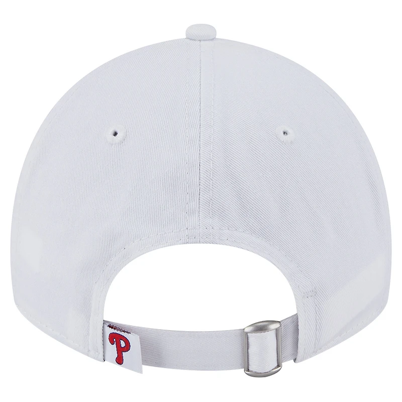 Casquette ajustable New Era blanche pour femme, fan de l'équipe des Phillies de Philadelphie, modèle 9TWENTY