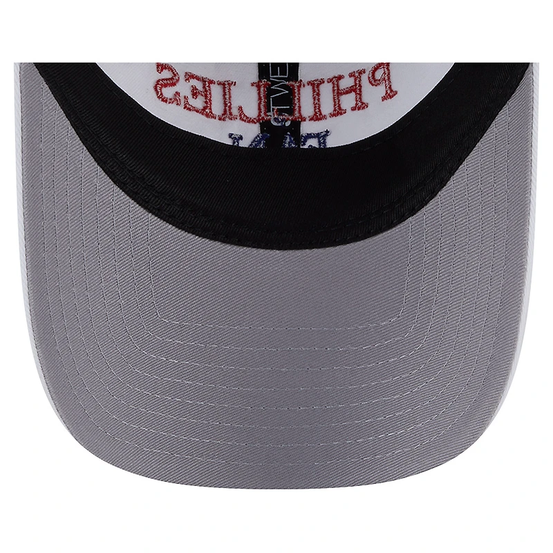 Casquette ajustable New Era blanche pour femme, fan de l'équipe des Phillies de Philadelphie, modèle 9TWENTY