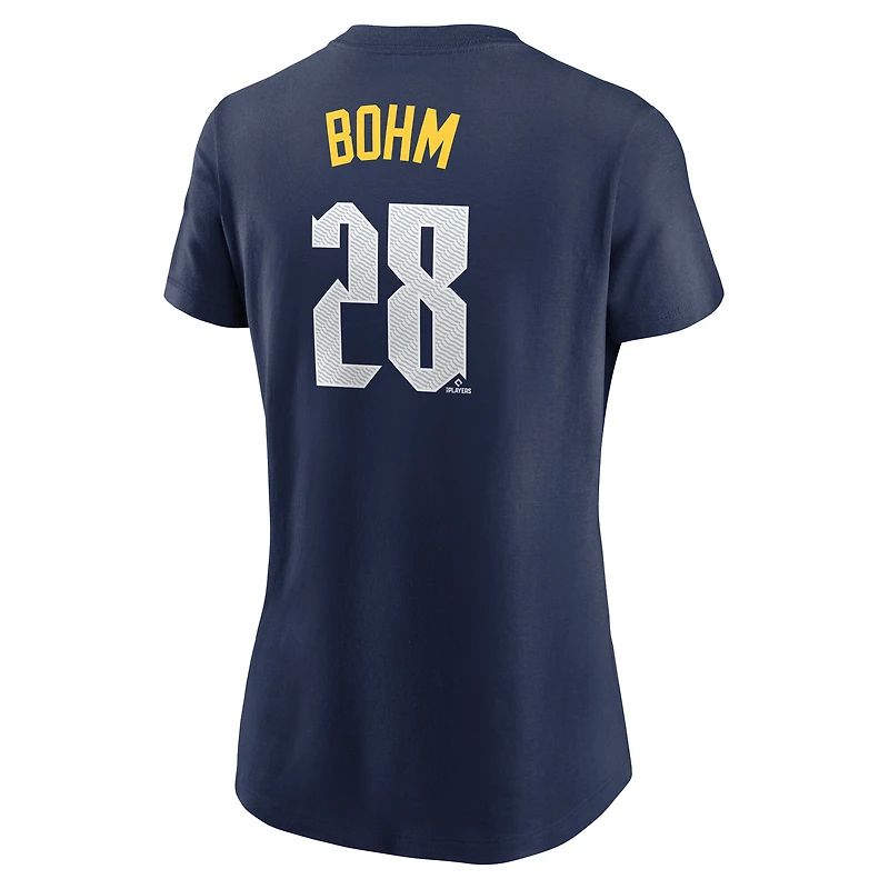 T-shirt Nike Alec Bohm bleu marine pour femme, City Connect Fuse, avec nom et numéro des Philadelphia Phillies