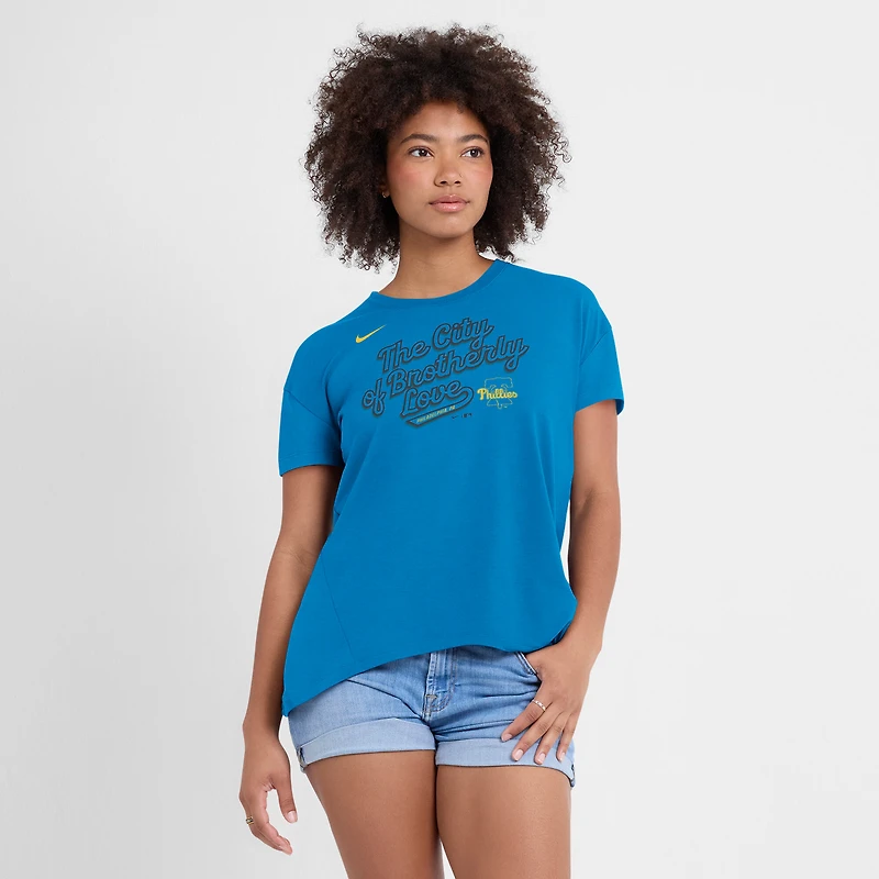 Women's Nike Blue Philadelphia Phillies 2025 City Connect Flowy Fashion Tri-Blend Dri-FIT T-Shirt