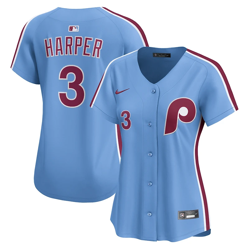 Maillot Nike Bryce Harper bleu clair pour femme des Philadelphia Phillies, édition limitée alternative