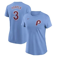 Women's Nike Bryce Harper Light Blue Philadelphia Phillies Cooperstown Collection Fuse Name & Number T-Shirt