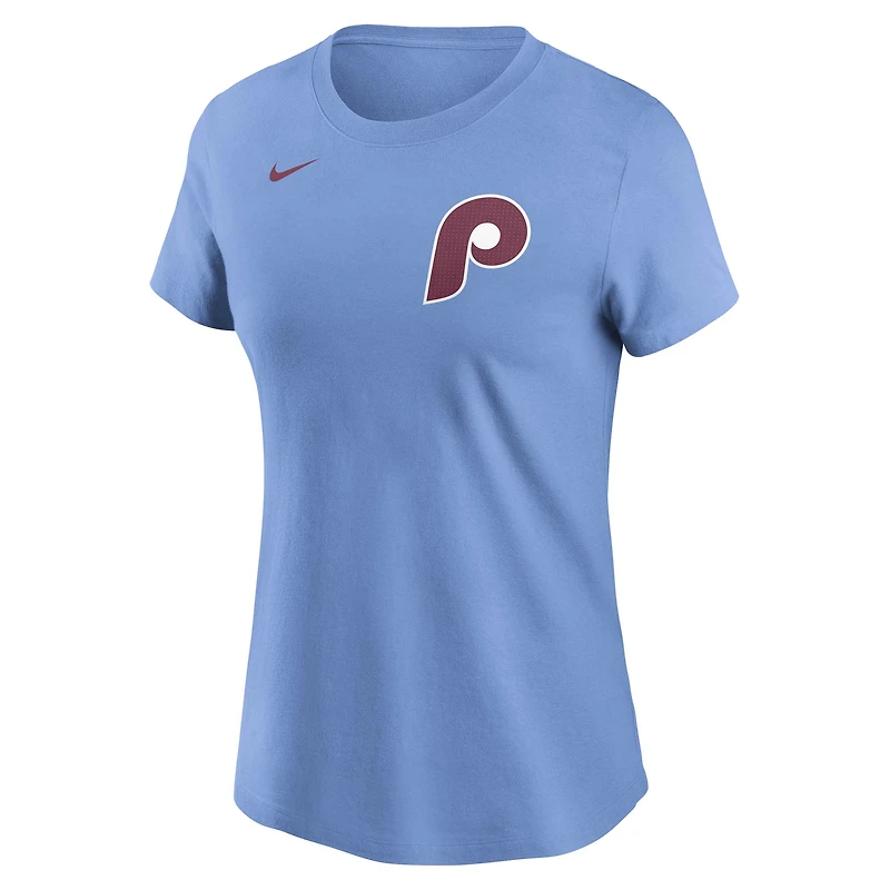 T-shirt Nike Bryce Harper bleu clair pour femme avec nom et numéro Fuse des Philadelphia Phillies