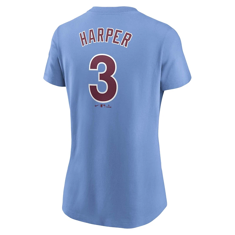 T-shirt Nike Bryce Harper bleu clair pour femme avec nom et numéro Fuse des Philadelphia Phillies