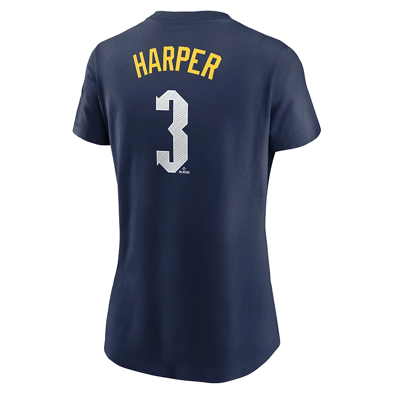Women's Nike Bryce Harper Navy Philadelphia Phillies 2024 City Connect Fuse Player Name & Number T-Shirt