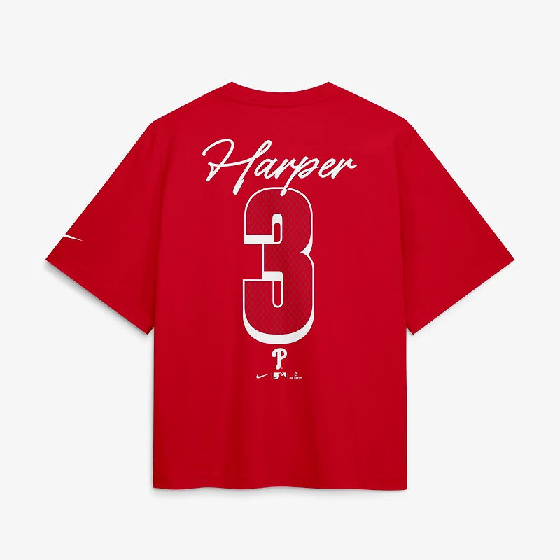 Women's Nike Bryce Harper Red Philadelphia Phillies Premium Essentials Boxy Name & Number T-Shirt