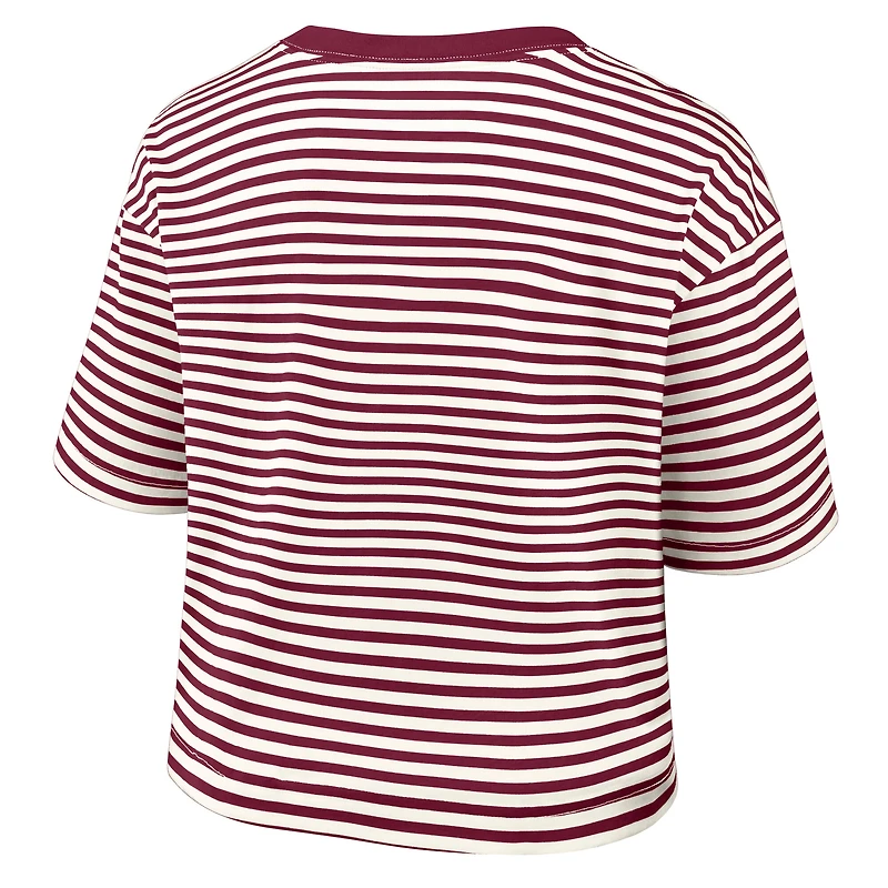 Women's Nike Burgundy/Cream Philadelphia Phillies Cooperstown Collection Striped Cropped T-Shirt