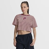 T-shirt court rayé Nike bordeaux/crème Philadelphia Phillies Collection Cooperstown pour femme