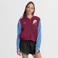 Sweat à capuche court zippé Nike bordeaux/bleu clair Philadelphia Phillies Collection Cooperstown pour femme