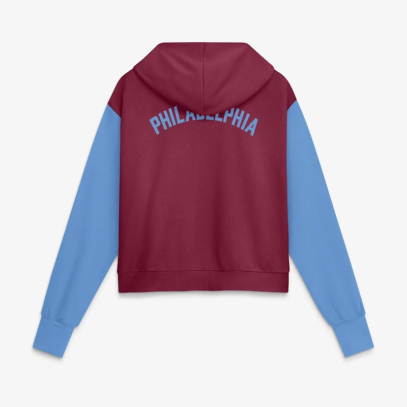 Women's Nike Burgundy/Light Blue Philadelphia Phillies Cooperstown Collection Cropped Full-Zip Hoodie