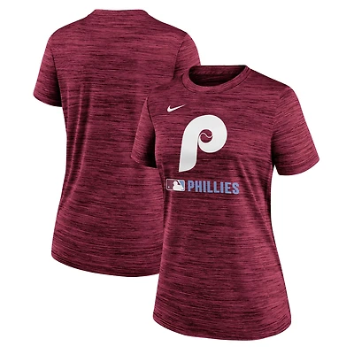 T-shirt Nike Bordeaux pour femme avec logo alternatif des Philadelphia Phillies Authentic Collection Velocity Performance