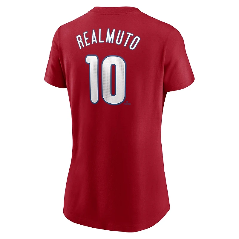 T-shirt Nike J.T. Realmuto rouge Philadelphia Phillies Fuse avec nom et numéro pour femme