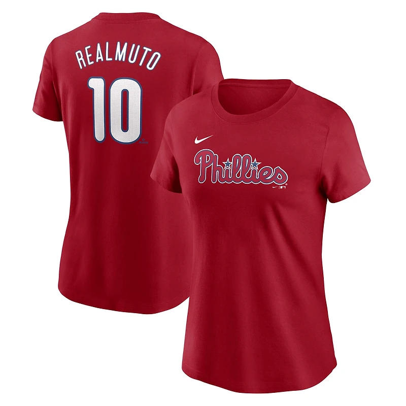 T-shirt Nike J.T. Realmuto rouge Philadelphia Phillies Fuse avec nom et numéro pour femme