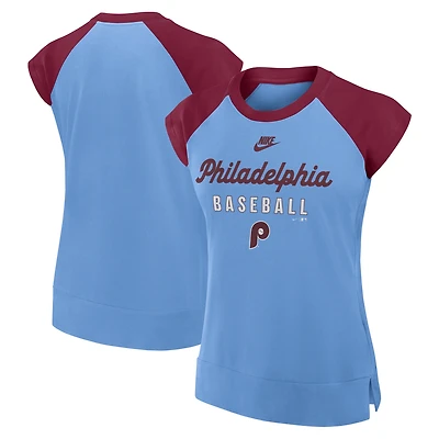 Women's Nike Light Blue/Burgundy Philadelphia Phillies Cooperstown Collection Raglan Dri-FIT T-Shirt