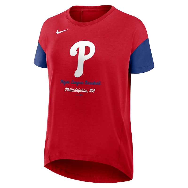 T-shirt Nike rouge à manches longues et fluides pour femme des Philadelphia Phillies Dri-FIT