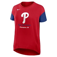 T-shirt Nike rouge à manches longues et fluides pour femme des Philadelphia Phillies Dri-FIT